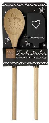 Teigschaber und Holzlöffel Lebkuchenmann Schwarz Backutensilien Weihnachten 2er Set