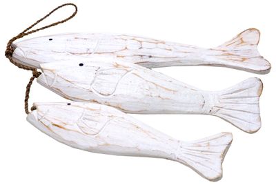 Fische Holz Weiß an Seegraskordel zum Aufhängen Maritime Deko Wanddeko