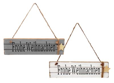 Wandschild Holz " Frohe Weihnachten " Grau Weiß Kordel Weihnachtsdeko Hängedeko