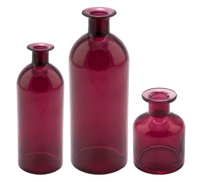 Vase Bordeaux Beere Glas Blumenvase Dekovasen Dunkel Kommunion Konfirmaation Hochzeit 3 fach sortiert