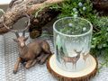 Windlicht Teelichthalter Glas Hirschpaar Schnee Tanne Weihnachten Deko 8cm hoch 4
