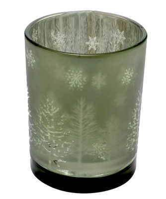 Glaswindlicht Groß Baum Schneeflocke Glas Grün Deko Weihnachten 10cm hoch