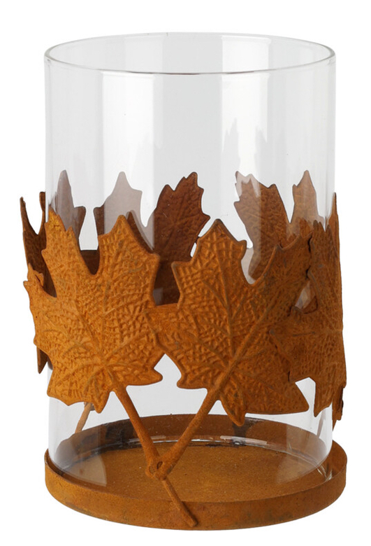 Teelichthalter Herbst Ahorn Braun Rostig Windlicht Tischdeko 12cm