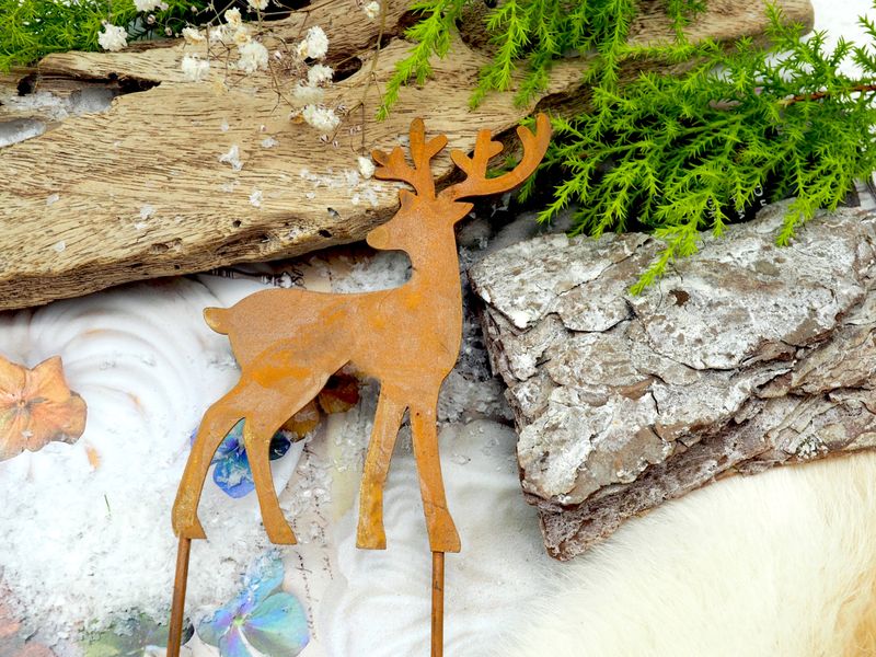 Adventskranz Stecker Weihnachten Hirsch Elch Braun Rostig 3