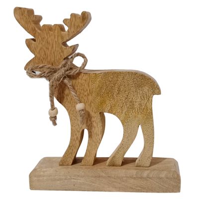 Rentier Figur Stehend Braun Holz Hirsch Weihnachten Deko 18cm H