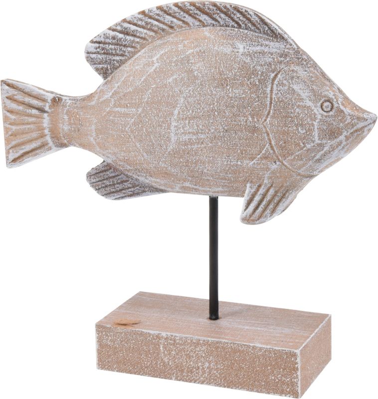 Fisch Holz auf Holzfuß Braun Gewischt Maritime Deko 19 cm Hoch Meerestiere