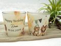 Windlicht Banderole Safari Geburtstag Löwe Tiger Giraffe Erdmännchen Kinder Party Votivglas Tischdeko PERSONALISIERT 7,5cm Hoch 4