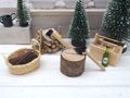 Wichtel Zubehör Miniatur Beil Axt Tanne mit Schnee Werkzeugbox Korb Brennholz Holz SET  5