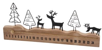 Adventskalender mit Zahlen Deko Adventsleiste Metalltanne Hirsch Schwarz Holz 35cm