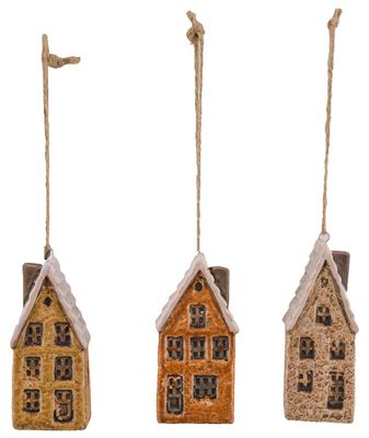 Keramik Deko Haus Klein Keramikhänger Hänger Baumschmuck Weihnachten Geschenkhänger 3 x 2 x 7cm