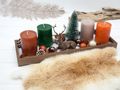 Tablett Braun Adventsgesteck Hirsch Orange Kerzen Tannenbaum Weihnachten Deko 40cm 2