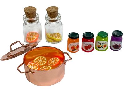 Wichtel Zubehör Essen Küche Marmelade Miniatur Kochtopf Miniglas Set 7-teilig