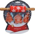 Backset Nudelholz Rot Holz Silikon Ausstechform Metall Tannenbaum Haus Schneemann 4-teiliges Set 1