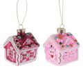 Christbaumschmuck Lebkuchenhaus Rosa Pink Glas Weihnachten 8cm Hoch 1