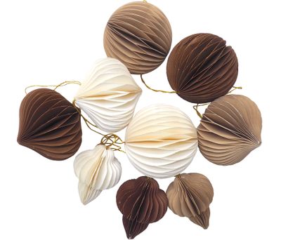 Christbaumschmuck Wabenbälle Papier Braun Taupe Weiß Verschiedene Formen Und Größen 9 Stück 8cm Ø