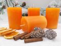 4 Stumpenkerzen Kerzen Tischdeko Herbst Deko Adventskerzen Safran Orange 4