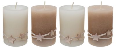 4 Adventskerzen Kerzen Stumpenkerzen Creme Beige Stern Rosé Weihnachten Advent Deko