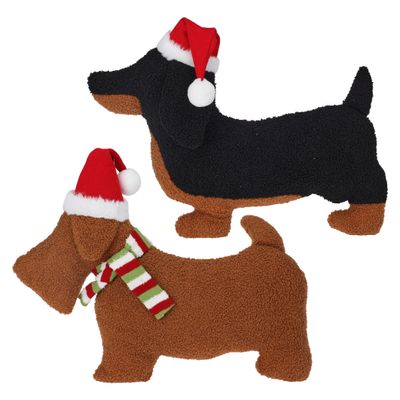 Kissen Dackel Schnauzer Sofakissen Hund Weihnachten Braun Schwarz 38cm Deko