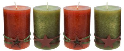 4 Adventskerzen Kerzen Stumpenkerzen Grün Marone Braun Orange Stern Weihnachten Advent Deko