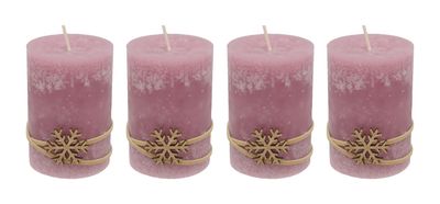 4 Adventskerzen Kerzen Stumpenkerzen Rosa Schneeflocke Gold Advent Weihnachten Deko Tischdeko