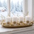 4 Kerzen - Adventskerzen Creme dekoriert mit Schneeflocke, handgegossene Stumpenkerzen  5