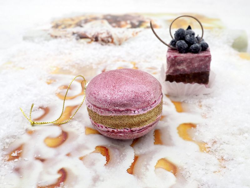 Bunt Bordeaux Christbaumschmuck Glas Macaron Weihnachten 5cm Ø