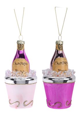 Christbaumschmuck Champagner mit Kühler Pink oder Rosa Weihnachten 14cm Hoch