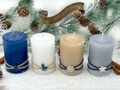 Buntes Bild Adventskerzen Stumpenkerzen Blau Grau Beige Schneeflocke Hirsch Baum Stern Adventskranz Weihnachten Deko 9x6cm 4 Stück 2