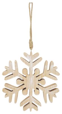 Schneeflocke Holz Weiß Natur Gewischt mit Aufhänger Weihnachten Hängedeko ca. 14cm Ø