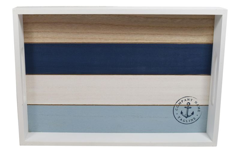 Tablett Maritim Groß Blau Weiß Serviertablett Anker Küche Deko