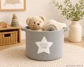 Korb Aufbewahrung Motiv Grau Creme Weiß Kinderzimmer Deko Baumwolle 26cm Ø 22,5cm H 3
