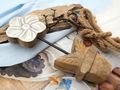 Deko Blume Aufsteller Creme Holz Tischdeko Frühling Sommer 25cm 3