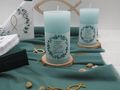 Rustic Stumpenkerze Blau Mint Türkis Banderole Eukalyptus Fisch Gold PERSONALISIERT Kommunion Konfirmation Brenndauer ± 60h  Ø 7cm H 13cm 2