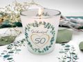 Windlicht Votiv Banderole Goldhochzeit Eukalyptus Herz Gold Tischdeko PERSONALISIERT 7,5cm H 5