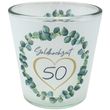 Windlicht Votiv Banderole Goldhochzeit Eukalyptus Herz Gold Tischdeko PERSONALISIERT 7,5cm H 3