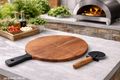 Pizza Servierplatte - Holz Schneidebrett mit Führungsrillen Küche Geschenkidee Tischdeko 4