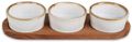 Servierset Tablett Akazien Holz mit 3 Schalen Creme Tischdeko Küche 48 x 12 x 1,5 cm 1