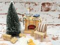 Geldgeschenk Weihnachten Box Weihnachtsszene Szene mit Miniatur LED-Kamin, Hund & Tannenbaum  3