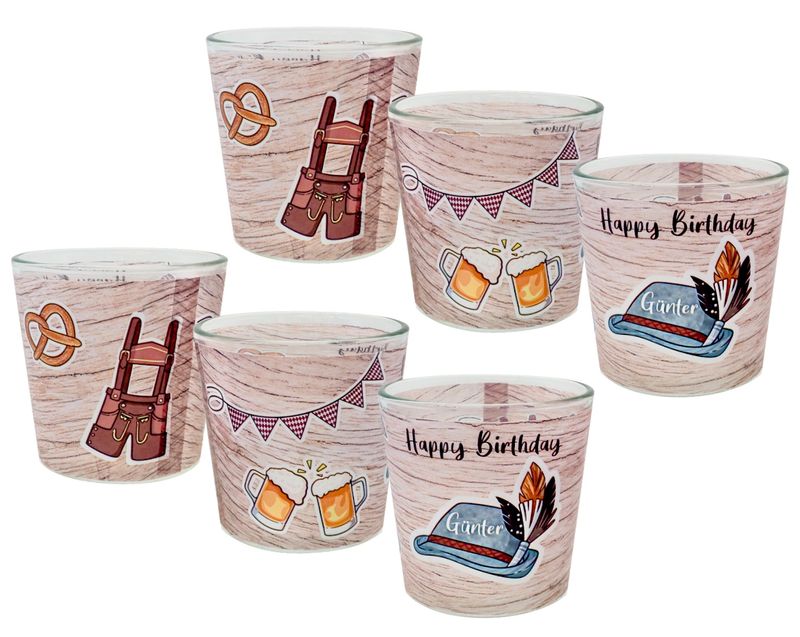 Windlicht Glas mit Banderole Mann Geburtstag Oktoberfest Bayrisch Braun Rot Tischdeko Kerzenglas PERSONALISIERT 7,5cm H