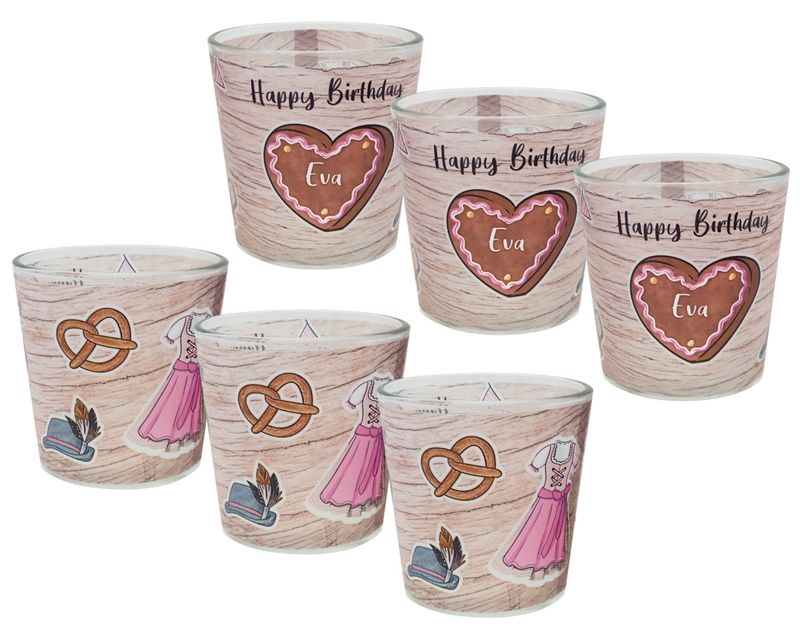 Windlicht Glas mit Banderole Frau Geburtstag Oktoberfest Bayrisch Pink Tischdeko Kerzenglas PERSONALISIERT 7,5cm H