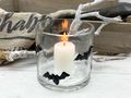 Rundes Glas-Windlicht, transparent mit Fledermaus Motiven  als Herbst- und Halloween-Deko 3