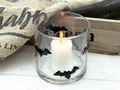 Glas-Windlicht mit handbemaltem Fledermaus Design in Schwarz - für Herbst und Halloween Party Tischdeko 4