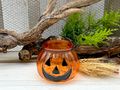 Halloween Windlicht Kürbis Herbstdeko Tragbare Laterne Deko für Drinnen und Draußen  2
