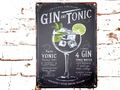 Deko Bar Schild Cocktail Rezept Gin Tonic in Retro Look  5