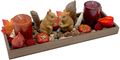 Herbst Deko Tablett in Braun aus Holz mit Kerzen, Eichhörnchen Figuren & Streudeko – Herbstdeko 40cm 1