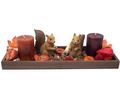 Herbst Deko Tablett in Braun aus Holz mit Kerzen, Eichhörnchen Figuren & Streudeko – Herbstdeko 40cm 2