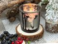 Glas-Windlicht in Schwarz und Silber-Grau mit Hirsch und Wald Motiv 3