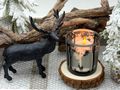 Windlicht Teelichtglas Kerzenglas Waldszene Schwarz - Silber Grau, gefrostet Weihnachten Herbst Deko 4
