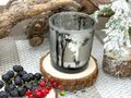 Windlicht Teelichtglas mit Wald und Hirsch Motiven in Schwarz und Silber - Grau 2