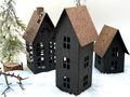 Windlicht - Deko Haus für Teelicht - Lichthaus in matt Schwarz aus Metall Rost Kupfer 3